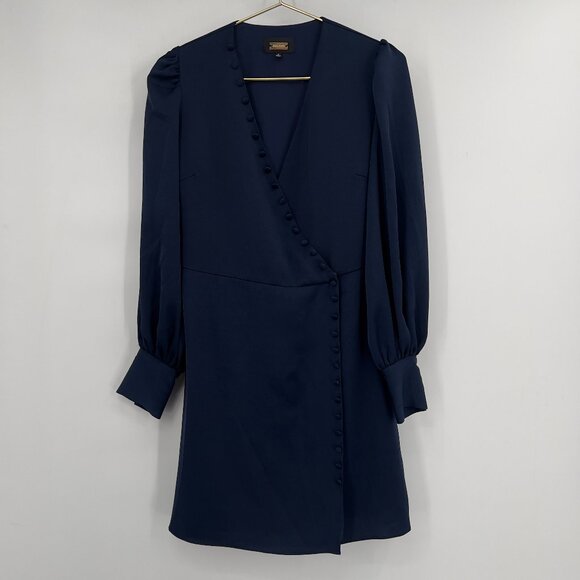Alexia Admor Navy Long Sleeve Faux Wrap Mini Dress – Size 6 - Picture 1 of 13
